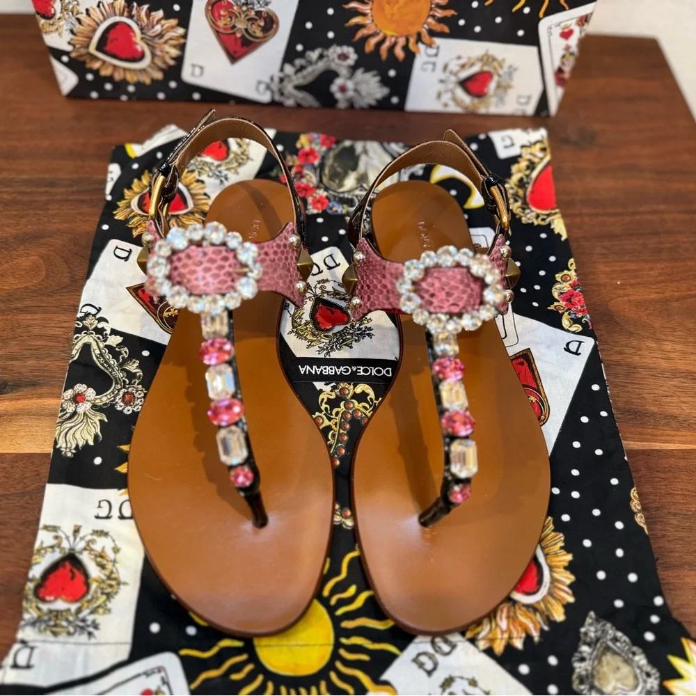 Dolce & Gabbana Pink and Brown Beaded Sandals - Picture 1 of 8